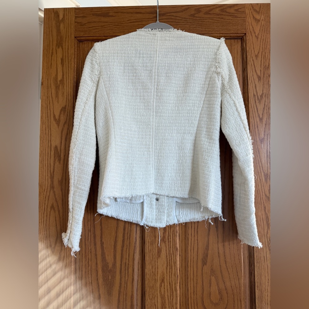 Women’s Cream Fringe-Trim Tweed Jacket, Size medium - Picture 4 of 4